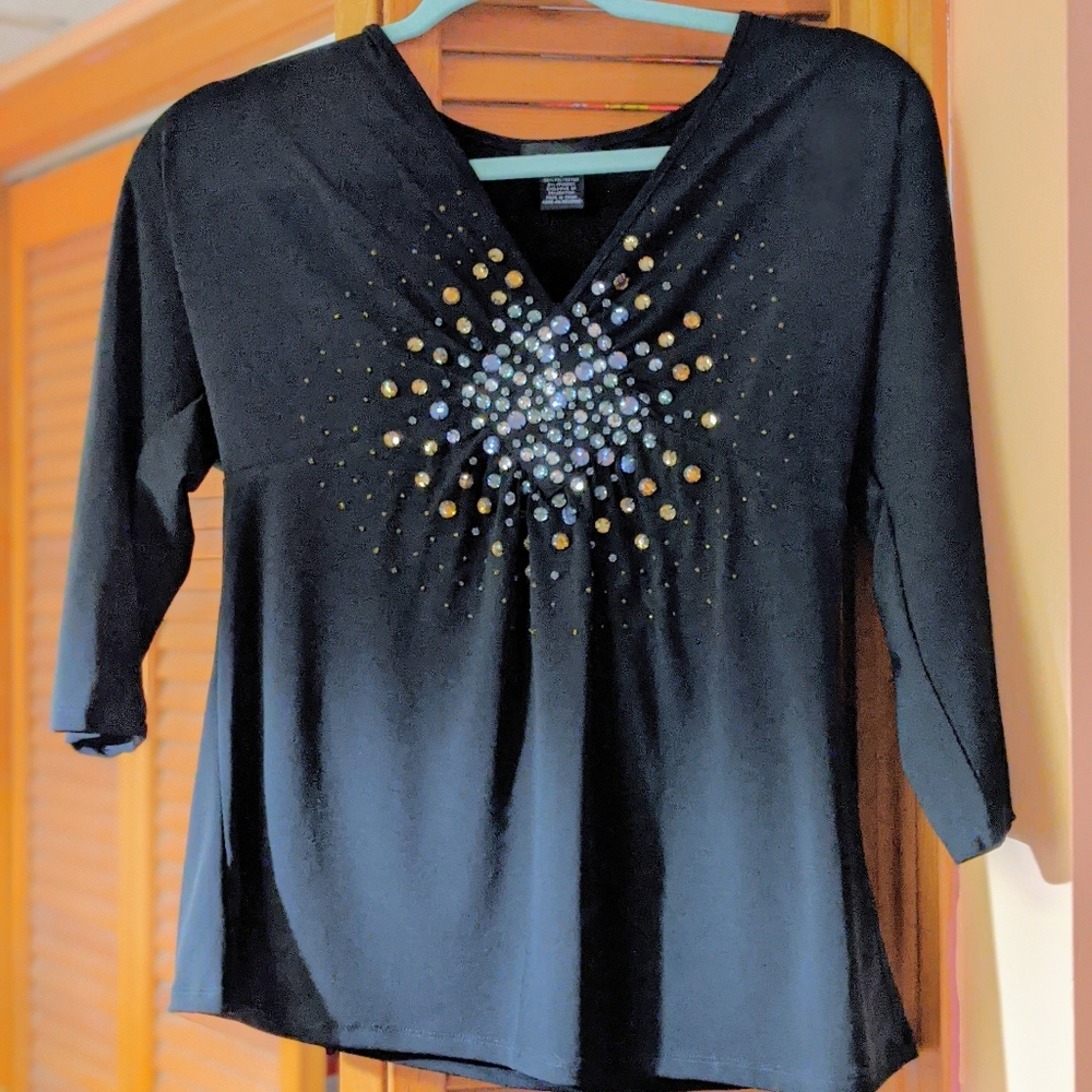 Womans Pullover Spense 3/4 sleeve Dazzling Sunburst Size S V Neck